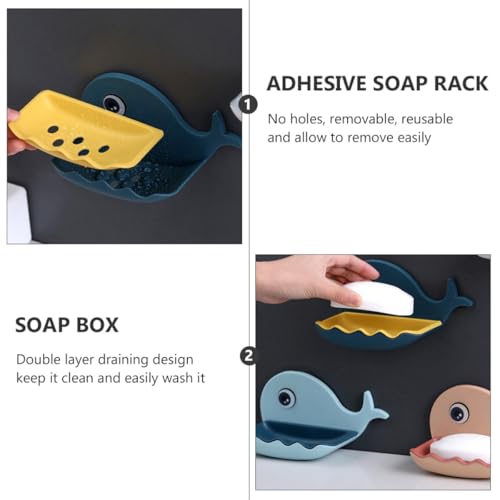 TIDTALEO Whale Shaped Adhesive Soap Holder with Draining Design Wall-Mounted Bar Soap Rack for Bathroom Shower Dark Blue Non-Drill Organizer