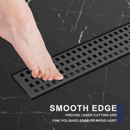 36 Inch Linear Shower Drain - Matte Black, with Removable Grate | AISI 304 Stainless Steel Shower Drain, Long Rectangle Shower Floor Drain with Adjustable Feet, Fits Bathroom & Balcony etc - color: Matte Black, size: 36 in