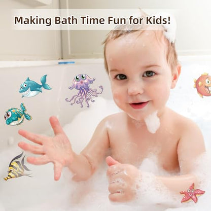 Non Slip Bathtub Stickers, 12 PCS Cute Sea Creature Shower Stickers for Kids Bathtub, Bathtub Non Slip Stickers and Adhesive Decals Scraper for Safety Bathroom Tubs, Shower Floor, Stairs