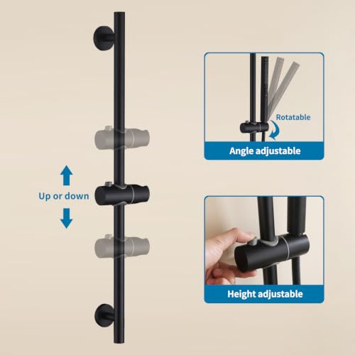 Shower Slide Bar with Handheld Sprayer 2 Modes Handle Shower 59" SUS304 Stainless Steel Hose, Shower Height and Angle Adjustable Wall Mounted Bathroom Shower System Remodel Hardware Matte Black - color: Matte Black-Round