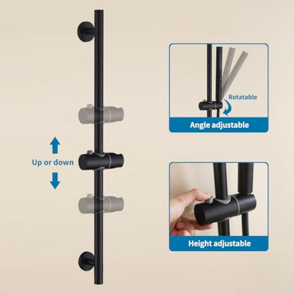 Shower Slide Bar with Handheld Sprayer 2 Modes Handle Shower 59" SUS304 Stainless Steel Hose, Shower Height and Angle Adjustable Wall Mounted Bathroom Shower System Remodel Hardware Matte Black - color: Matte Black-Round