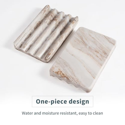 2 Pcs Soap Dish for Bathroom, Marble Bar Soap Holder for Kitchen Countertop, Soap Tray with Wavy Design, Soap Saver for Bath Tub, Sponges, Italian Natural Stone(Palissandro Classico) - color: Palissandro Classico