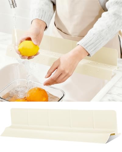 Kitchen Sink Splash Guard 18" 23" 30" Self-Draining Silicone Water Guard with High Splash Wall & Strong Suction Cups for Faucet, Countertop & Sink Edge, Keeps Sinks Dry, Dishwasher Safe,Cream - color: Cream, size: 18" x 3.5"