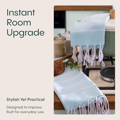 WETCAT Turkish Hand Towels with Hanging Loop, Set of 2 (20" x 30") 100% Turkish Cotton, Pre-Washed, Quick Drying, for Kitchen or Bathroom - Aqua - color: Aqua