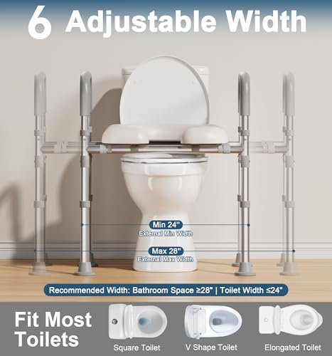 HOMLAND Toilet Seat Risers for Seniors with Handles, Dual-Crossbar, 400lb | Adjustable Height and Width, Padded Seat, Aluminum Reinforced Frame, Raised Handicap Elevated Toilet Seat Fit Any Toilet