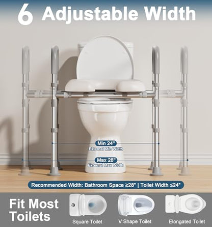HOMLAND Toilet Seat Risers for Seniors with Handles, Dual-Crossbar, 400lb | Adjustable Height and Width, Padded Seat, Aluminum Reinforced Frame, Raised Handicap Elevated Toilet Seat Fit Any Toilet