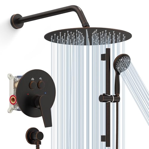 SR SUN RISE Shower Faucet Set - 10 Inch Rain Shower Head with Handheld Spray & Adjustable Slide Bar - Bathroom Shower System Wall Mounted (Valve and Trim Kit Included) - Oil Rubbed Bronze - color: Oil Rubbed Bronze