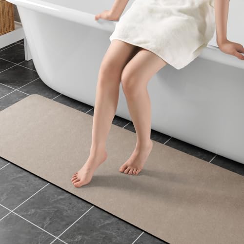 Long Bath Rugs 47x17-Diatomaceous Earth Stone Bath Mats for Bathroom,Taupe | Quick Dry Absorbing Diatomite Bathroom Rugs Rubber Non Slip Thin Bathroom Mat Fit Under Door, Bath Mats for Bathroom Floors - color: Taupe, size: 47" x 17" (Rectangular)