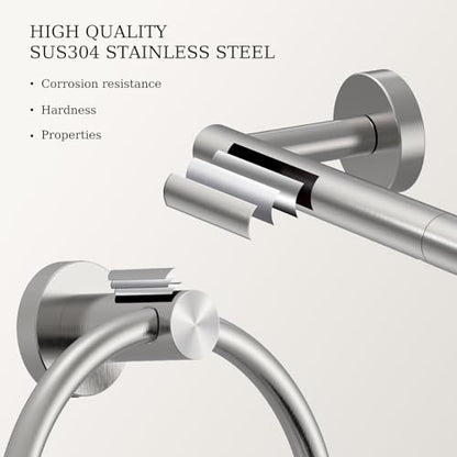 Toilet Paper Holder & Towel Holder, Bathroom Hardware Set-SUS304 Stainless Steel Double Post Pivoting Tissue Roll Holder and Hand Towel Ring Set for Bathroom, RV, Brushed Nickel - color: Brushed Nickel