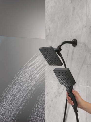Delta Square 2-in-1 Dual Shower Head with 4-Setting HandHeld Spray, Matte Black Detachable Double Shower Head with Hose, Showerhead, 1.75 GPM Flow Rate, Matte Black 75755BL - color: Matte Black