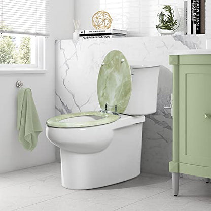 Angel Shield Marble Toilet Seat Durable Molded Wood with Quiet Close, Easy Clean, Quick-Release Hinges Round Toilet Seat (Round, Green Marble) - color: Green Marble-Round, size: Round-16.5“