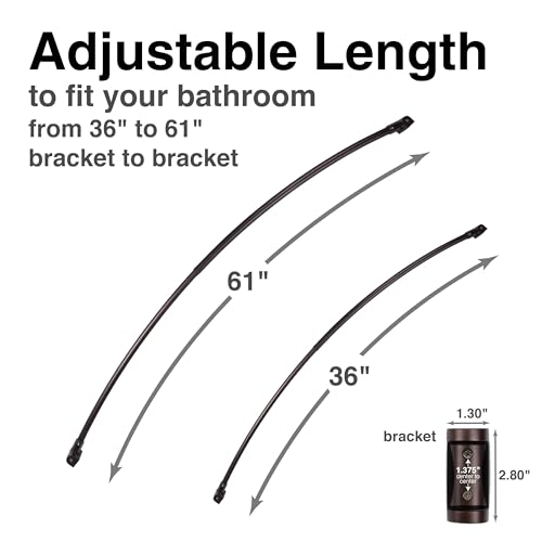 JS Jackson Supplies Single Curved Shower Rod, Metal Construction, Adjustable Between 36 to 61 Inches, Aluminum Rods and Zinc Mounting Hardware, Quality Modern Bathware, Bronze Finish - color: Bronze