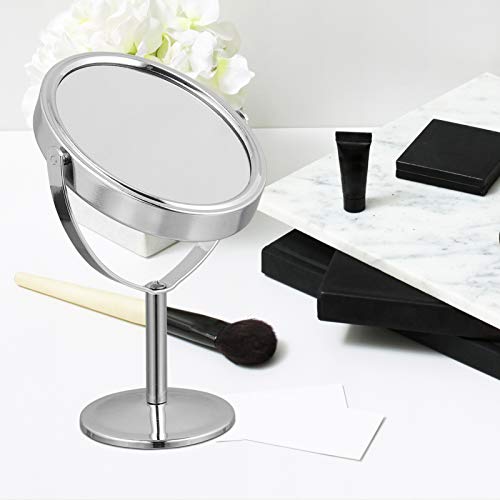 Desktop Swivel Bathroom Mirror Magnifying Cosmetic Mirror Vanity Mirror with Stand Desk Mirror Rotatable Double- Sided Round Swivel Mirror Mirror Metal Frame Mirror (Silver)