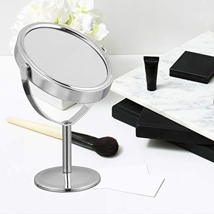 Desktop Swivel Bathroom Mirror Magnifying Cosmetic Mirror Vanity Mirror with Stand Desk Mirror Rotatable Double- Sided Round Swivel Mirror Mirror Metal Frame Mirror (Silver)