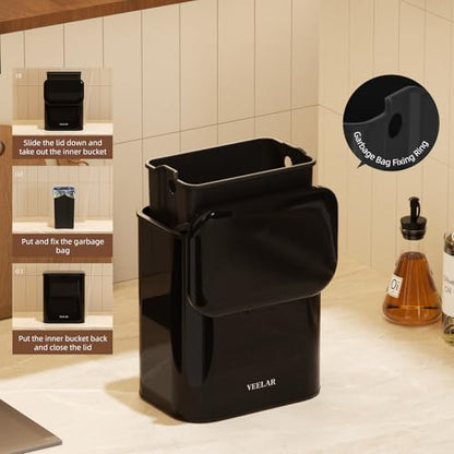 Hanging Stainless Steel Trash Can, 1.6 Gallon /6L Small Compost Bin for Kitchen Cabinet, Bathroom and Office (Red) - color: Red, size: 1.6 Gallon (6L)
