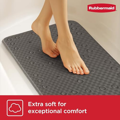Rubbermaid Soft Foam Bath Tub Shower Mat, Non-Slip Tub Mat with Quick-Drain Holes, 35.88 x 17 Inch BPA-Free Bath Mat for Inside Bathtub or Shower, Grey - color: Grey