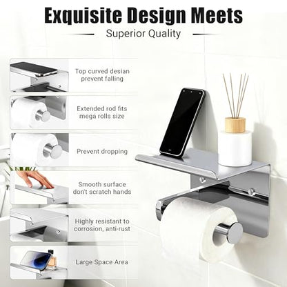 Chrome Toilet Paper Holder with Shelf, SUS304 Stainless Steel Rustproof Wall Mount Toilet Paper Roll Holder, Screw Bathroom Toilet Paper Holder for Kitchen, Washroom, RV - color: Chrome