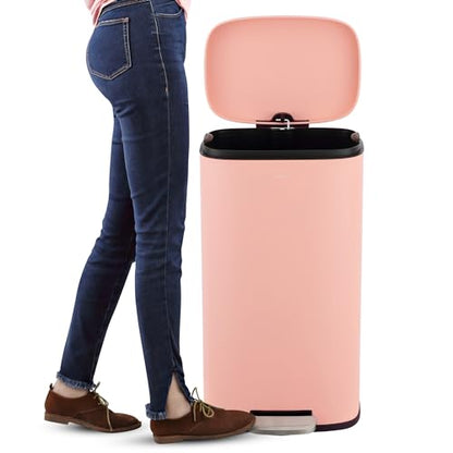 happimess Connor 2-Piece Iron Trash Can, Flamingo Pink | 13.2 And 1.3 Gallons, Rectangular, Soft-Close Lid, Step Pedal, 20 Liners, 26" And 12" Height - color: Flamingo Pink
