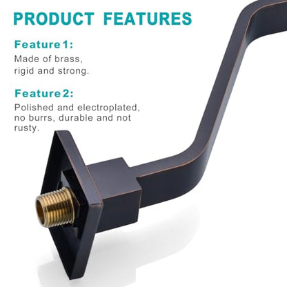 16 Inch S Shape Oil Rubbed Bronze Shower Head Arm, Square Wall Mounted Shower Arm and Flange Included - color: Oil Rubbed Bronze