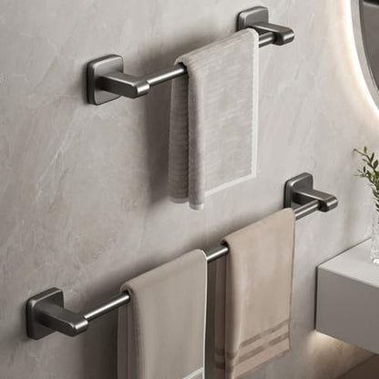 ULTECHNOVO Punch-Free Adhesive Towel Bar Holder 40Cm Gray Heavy Duty Wall-Mounted Towel Rail for Bathroom Kitchen and Laundry Room Storage