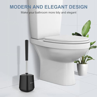 SetSail Toilet Brush and Holder, Self Closing Lid Toilet Bowl Brushes Holder and Extra Long Handle Ventilated Toilet Brush Set for Bathroom Cleaning, Nylon Bristles, 2 Packs-Black - color: Black, size: 2 packs