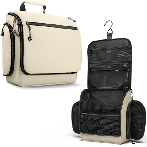VENTURE 4TH Hanging Travel Toiletry Bag, 18 Compartments - Beige | Hangs on rails, hooks or doors; stands upright. Removable TSA pouch. Water-resistant Nylon 290D Twill, reinforced stitching. - color: Beige