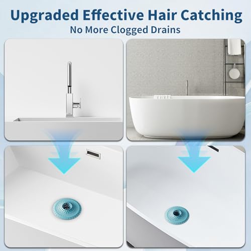 3Pcs Silicone Hair Catcher Shower Drain for Bathtub & Sink Trap/Strainer | 3 Pack Anti-Clog Collapsible Tub Protector Cover, Pet Hair Stopper fit 1 1/2" to 1 5/8'' Bathroom, Shower Stall & Sink Drains - color: Light Blue