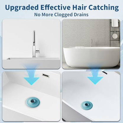 3Pcs Silicone Hair Catcher Shower Drain for Bathtub & Sink Trap/Strainer | 3 Pack Anti-Clog Collapsible Tub Protector Cover, Pet Hair Stopper fit 1 1/2" to 1 5/8'' Bathroom, Shower Stall & Sink Drains - color: Light Blue