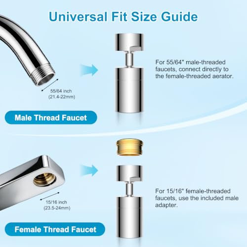 Hibbent 4-Mode Faucet Aerator, Faucet Sprayer Attachment, Chrome | NSF/ANSI/CAN 372 Certified, 360° Swivel Kitchen & Bathroom Sink Aerator, Faucet Replacement Part, 55/64 Inch Female Thread - color: Chrome, style: Four Modes