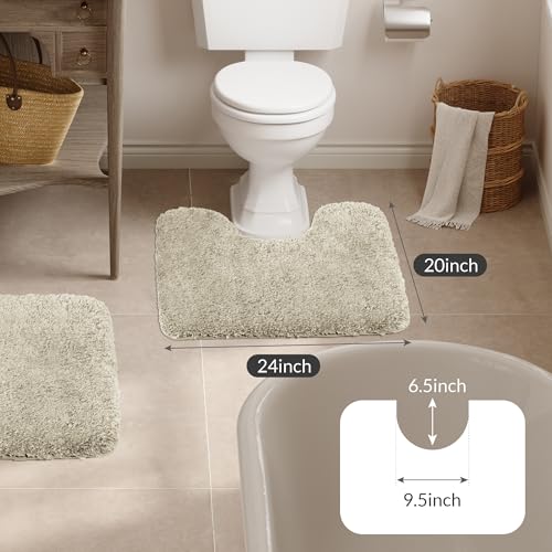 Walensee Bathroom Contour Rug (20x24, Light Tan) Non Slip Bath Mat Water Absorbent Soft Microfiber Shaggy Bathroom Mat Machine Washable Bath Rug U Shape Toilet Rug - color: Light Tan, size: 2' x 1'8"