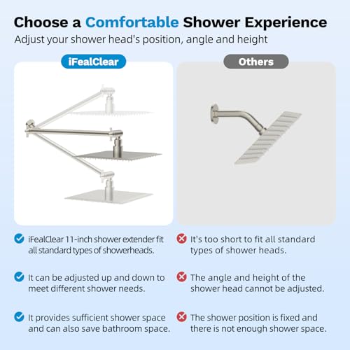 All-Metal Shower Extension Arm, G1/2" Universal 11-Inch, Brushed Nickel | Brass Flexible Shower Head Extender Height/Angle Adjustable, Stainless Steel Rain Shower Pipe Extending with Lock Joint - color: Brushed Nickel, size: 11 Inch
