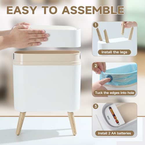 Motion Sensor Bathroom Trash Can with Lid，Slim Automatic Wastebasket | Narrow, Plastic, Auto,Convenient and Hygienic Easy to Use，2.6 gallon Small Garbage Can for Bedroom,Office, Living Room(White) - color: White