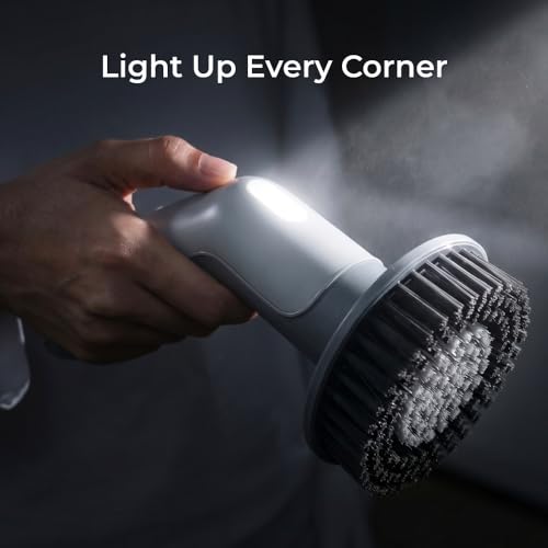 IPX8 Waterproof Electric Spin Scrubber with Built-in Light, Cordless Dual-Turbo Rotation Cleaning Brush, 2 Speeds & 7 Brush Heads Power Scrubber for Bathroom, Tile, Corners, Grout, Crevices