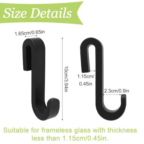 Shower Caddy Hook 2Pcs No Drilling Over Door Towel Hook Heavy Duty Silicone-Coated Frameless Glass Door Metal Hooks for Bathroom Kitchen (Black) - color: Black（metal inside)