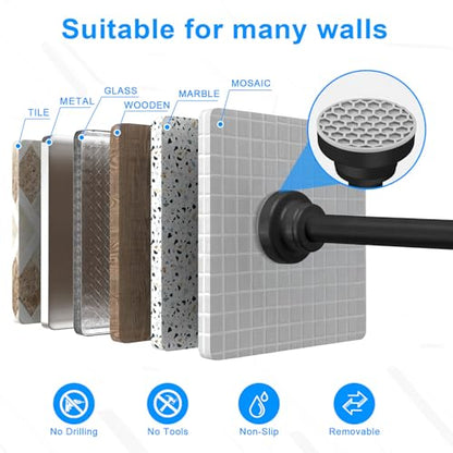 Black Shower Curtain Rod Adjustable 30-58 Inch, 7/8"Diameter 304 Stainless Steel Never Rust Non Slip Heavy Duty Tension Rod, No-Drill Spring Curtain Rod for Bathroom Kitchen - color: Black, size: 30-58 Inch