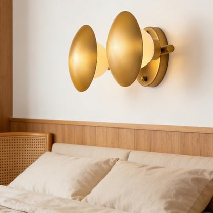 Modern Gold Mushroom Wall Sconces, Globe Spherical Wall Lamp | Mid Century, Small Brass Vanity, Single Ball Lights Fixture, Contemporary Milk Glass - color: Gold, size: 2 Heads