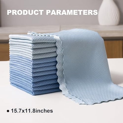 JOYMOOP Fish Scale Streak Free Magic Glass Window Cleaning Cloth, Microfiber Cleaning Cloth, Reusable Absorbent Shiny Wipes, Microfiber Towels, Lint Free Dish Drying Polishing Towels, 5 pcs - color: Blue, size: 15.7"x11.8" - 5pcs