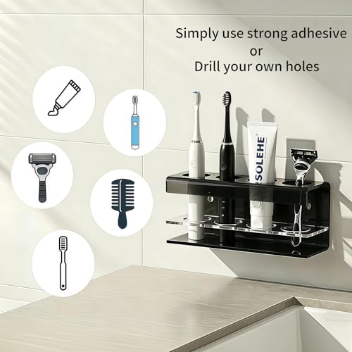 Black 4 Slots Acrylic Electric Toothbrush Holders for Bathrooms | Tooth brush and Toothpaste Holder,Countertop use or Wall Mounted, small bathroom counter organizer,toothbrush stand - size: 4 slot