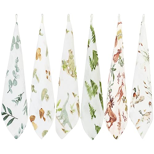 LifeTree 6 Pack Baby Muslin Washcloths for Unisex, 70% Viscose from Bamboo and 30% Cotton Wash Cloth Set for Baby Face Body, Soft for Newborn Infants Kids Girls and Boys - color: Animal Pattern