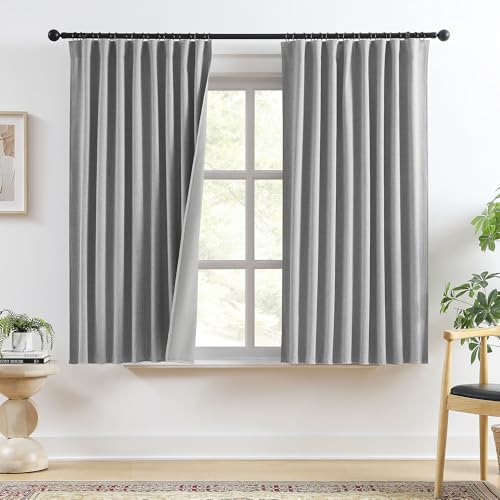 RAIN CITY Grey Linen Blackout Curtains 63 Inches Long 2 Panels 50 x 63 | 100% Light Blocking Textured Curtains for Bedroom Thermal Back Tab Rod Pocket Curtains with Hooks - color: Grey, size: 50"W x 63"L (Pack of 2)