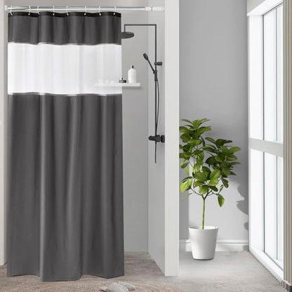 UFRIDAY Dark Gray Shower Curtain with White Mesh Window, Fabric Bathroom Shower Curtain with Weighted Bottom Hem, 48 x 72 inch, Waterproof - color: Dark Gray, size: 48"W x 72"L (Pack of 1)