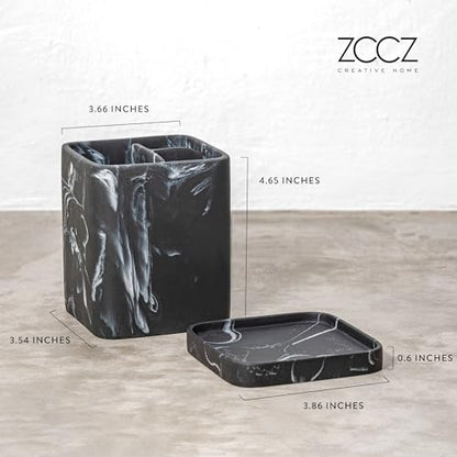 Toothbrush Holder, Countertop Marble Look Electric Toothbrush Toothpaste Makeup Brush and Razor Holder Stand Bathroom Organizer with Detachable Tray - color: 2. Black Marble
