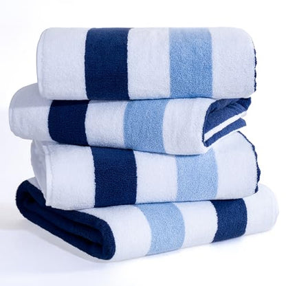 American Soft Linen Cabana Striped Beach Towels, 30x60 inch 4 Piece Oversize Pool Towels, Quick Drying Sand Free Swim Towels, Navy-Sky Blue - color: Navy Blue-sky Blue