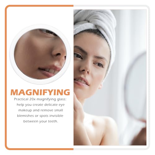 YARNOW 20x Magnifying Mirror with Suction Cup for Bathroom Use Plastic and Glass Makeup Mirror with Magnifying Design and White Frame for Skincare and Travel