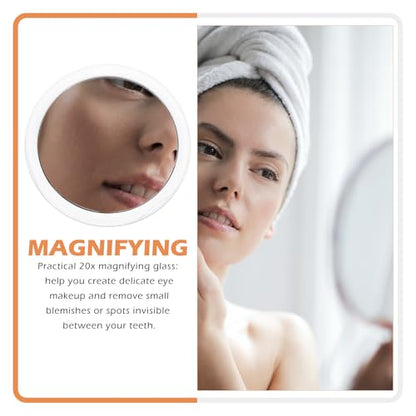 YARNOW 20x Magnifying Mirror with Suction Cup for Bathroom Use Plastic and Glass Makeup Mirror with Magnifying Design and White Frame for Skincare and Travel