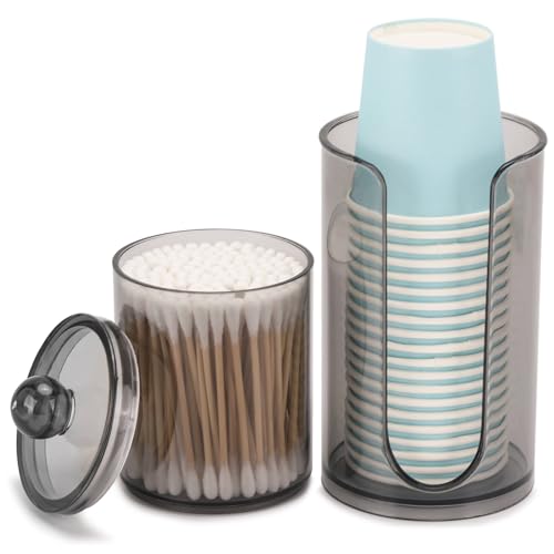 LoveBB 3oz-5oz Bathroom Cup Dispenser with 10oz Qtip Holder, Small Disposable Paper Cup Holder Bathroom Accessories for Rinsing/Mouthwash Cups, Black - color: 2 Holder Set-Black
