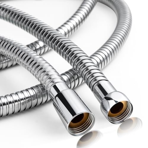 OFFO Shower Hose High Flow 0.43” Large Bore, 100 in Kink Free Stainless Steel Shower Head Hose Replacement Universal G1/2”, Leak-proof Extra Long Flex Handheld for Pet Bathing Cleaning, Chrome - color: Chrome, size: 100 in