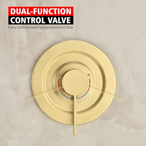 SUMERAIN Brushed Gold Shower System with Slide Bar | High Pressure Multi-modes Shower Head and Handheld, Rainfall Shower Faucet, Included Valve and Trim Kit - color: Brushed Gold
