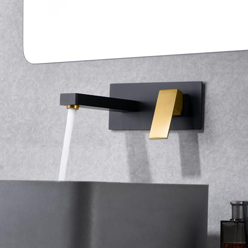 SUMERAIN Wall Mount Bathroom Faucet Black and Gold Finish, Lavatory Vessel Sink Faucet with Rough in Valve - color: Black and Gold, size: Right-Handed