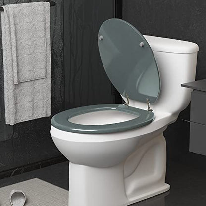 Round Toilet Seat Wood Toilet Seat Prevent Shifting with Zinc Alloy Hinges American Standard Size Toilet Seat Easy to Install also Easy to Clean(Round,Sparkling GentlemanGrey) - color: Gentleman Grey, size: Round